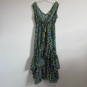 Violet Sky Sleeveless Beaded V-Neck Animal Print Hi-Lo Cover Up Dress Size S.